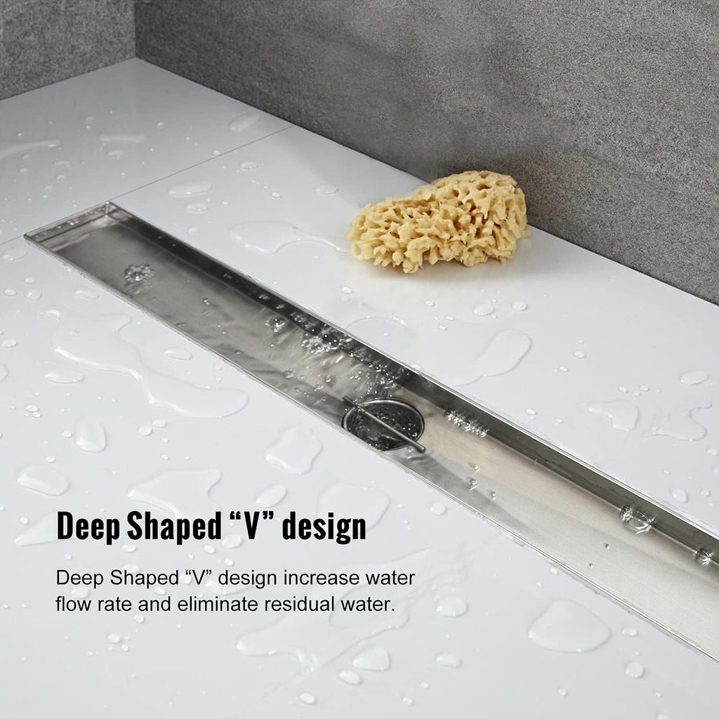 Brushed 304 Stainless Steel 12 inch Linear Shower Drain with Removable Grid Panel S16988
