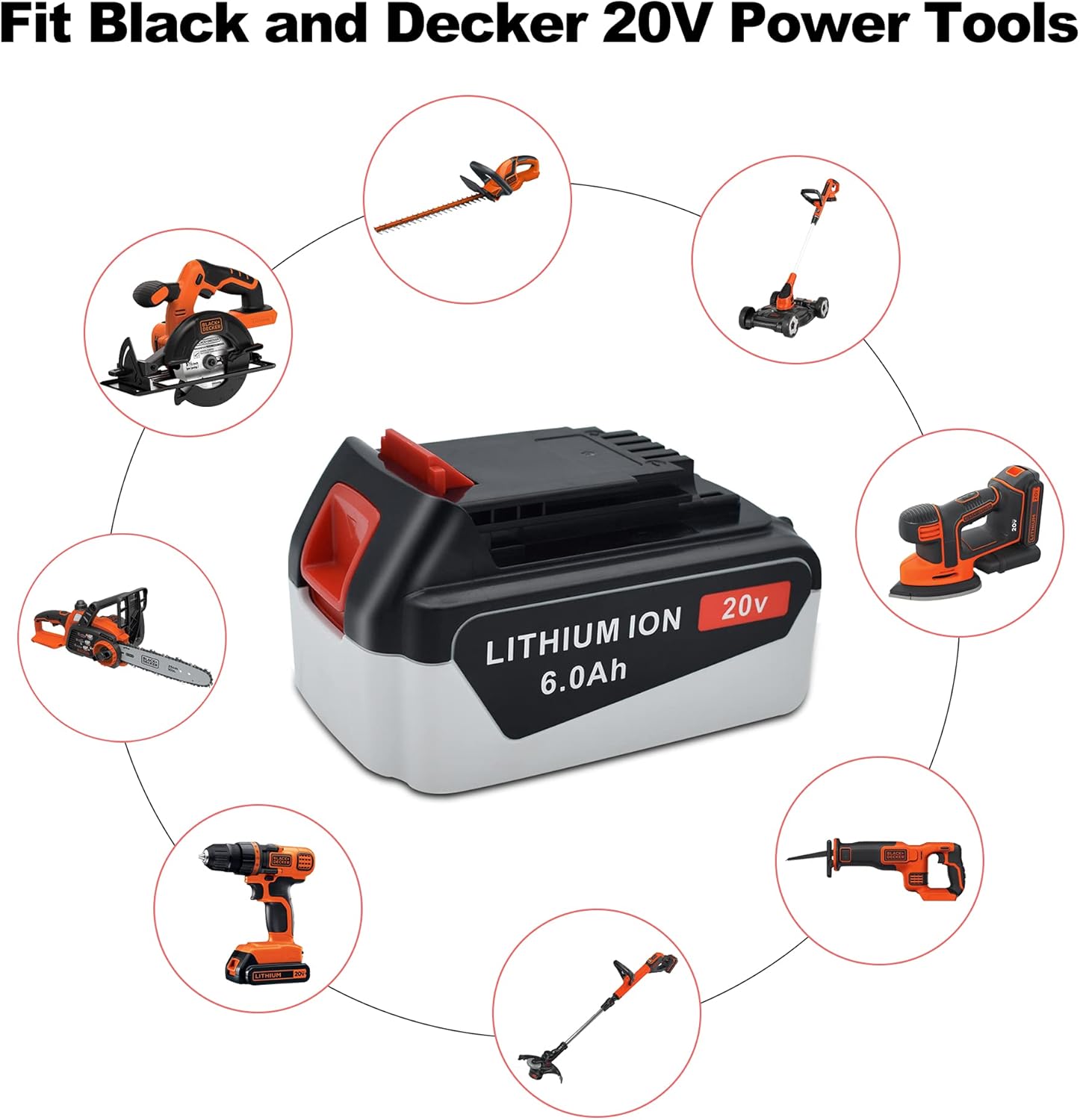 2 Packs 6.0Ah 20V Replacement Battery for Black and Decker 20 Volt Max Cordless Tool Batteries O23532