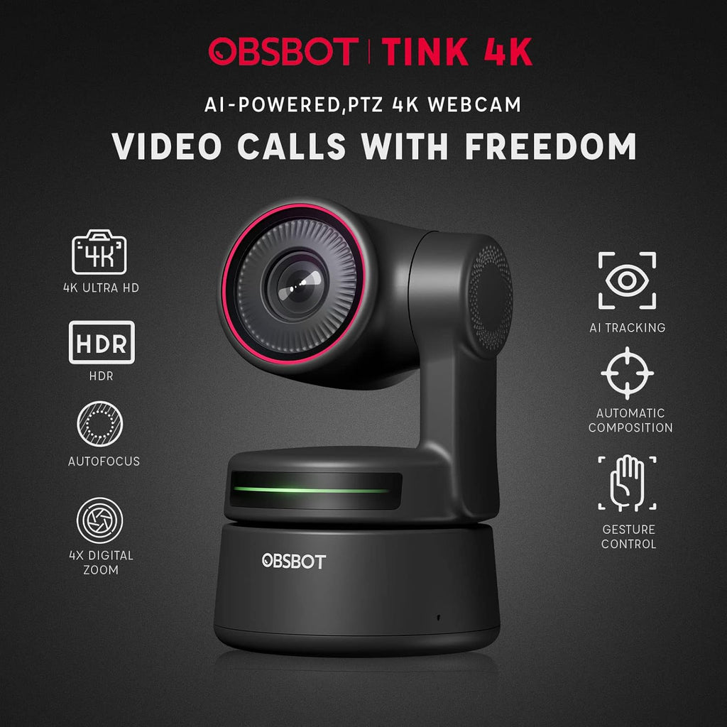 4K PTZ Webcam with AI-Tracking Auto-Framing Gesture Control HDR 4X Zoom Dual Omni-Directional Mic E7429