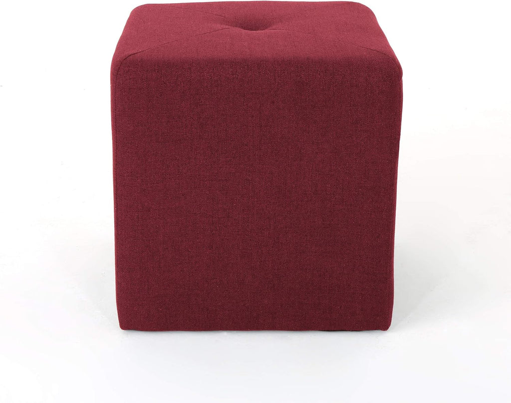 Deep Red Fabric Square Ottoman Pack of 2 A1081
