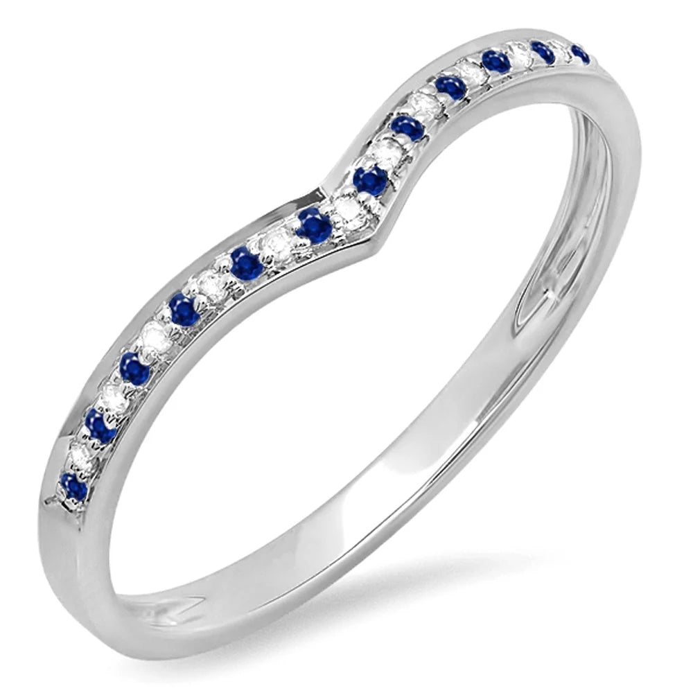 10K White Gold Sapphire Diamond Stackable Ring E89133