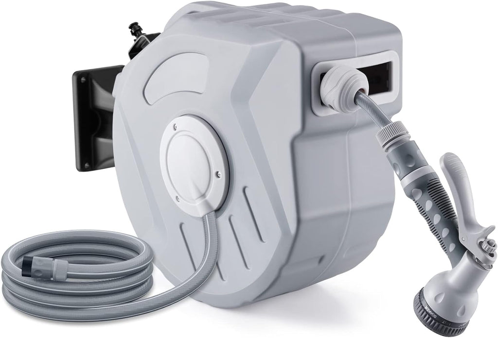 65FT Wall Mounted Retractable Garden Hose Reel with 9 Pattern Nozzle T387