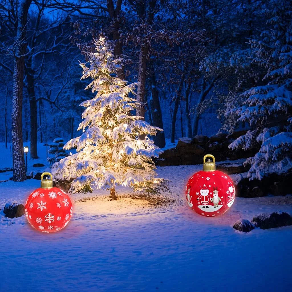 2 Pcs Light Up PVC Inflatable Christmas Ball 24 Inch Outdoor Decoration Q53501