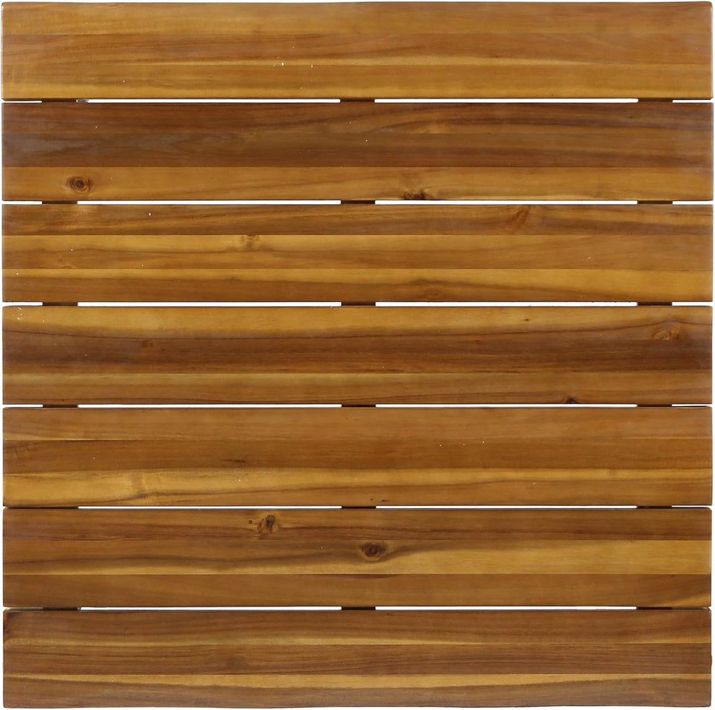 Teak Finish Acacia Wood Coffee Table with Iron Frame Q28862