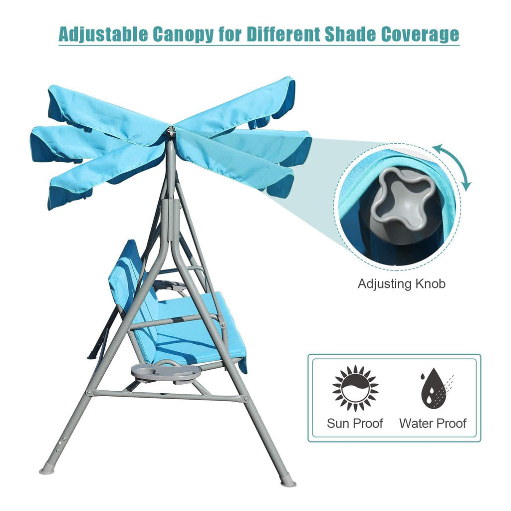 Blue 3 Person Glider Swing Hammock Chair with Utility Tray & Canopy B86381