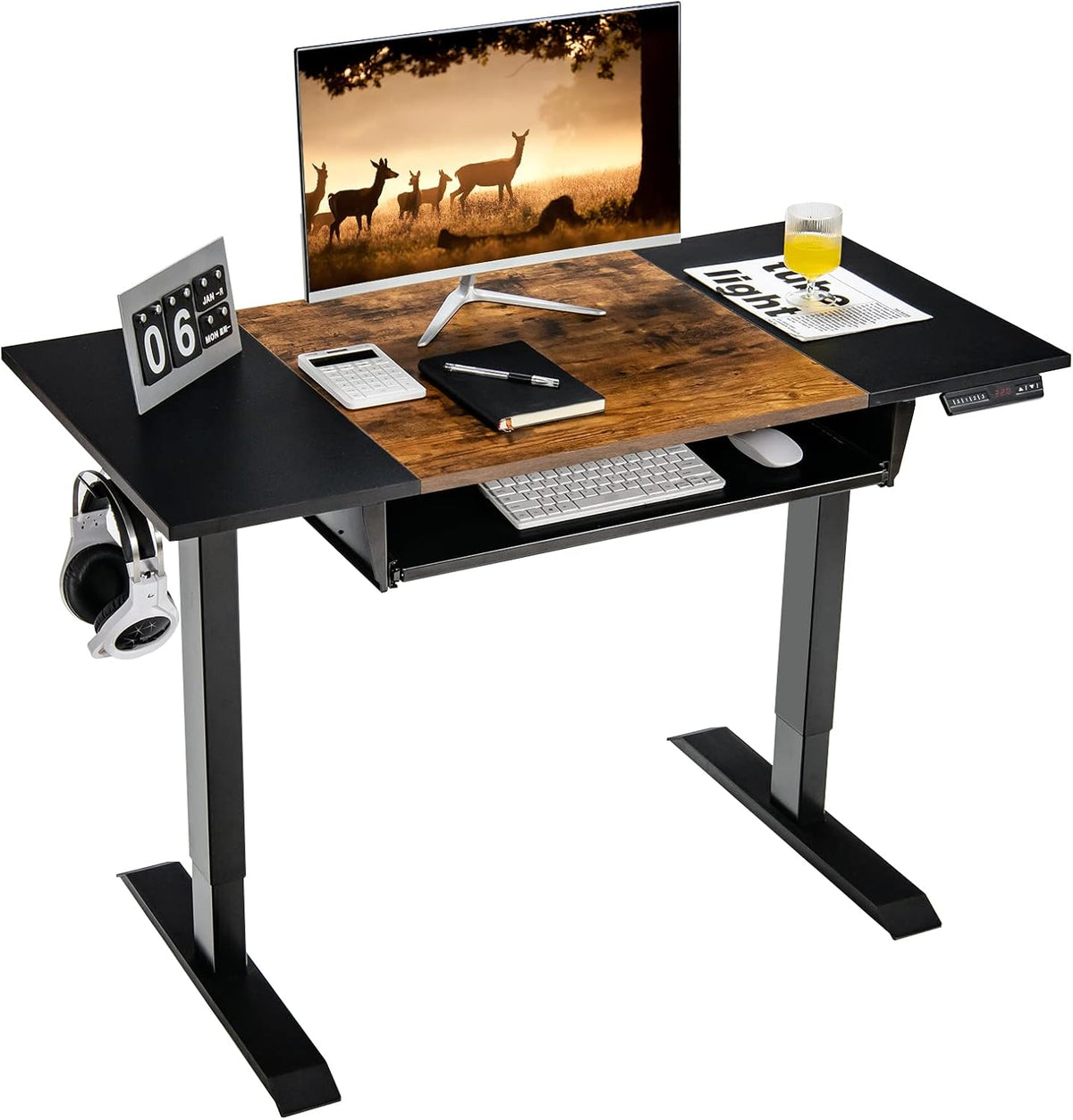 Height Adjustable Electric Standing Desk with Keyboard Tray, 48 x 24 Inch Sit Stand Desk with Splice Board J262450