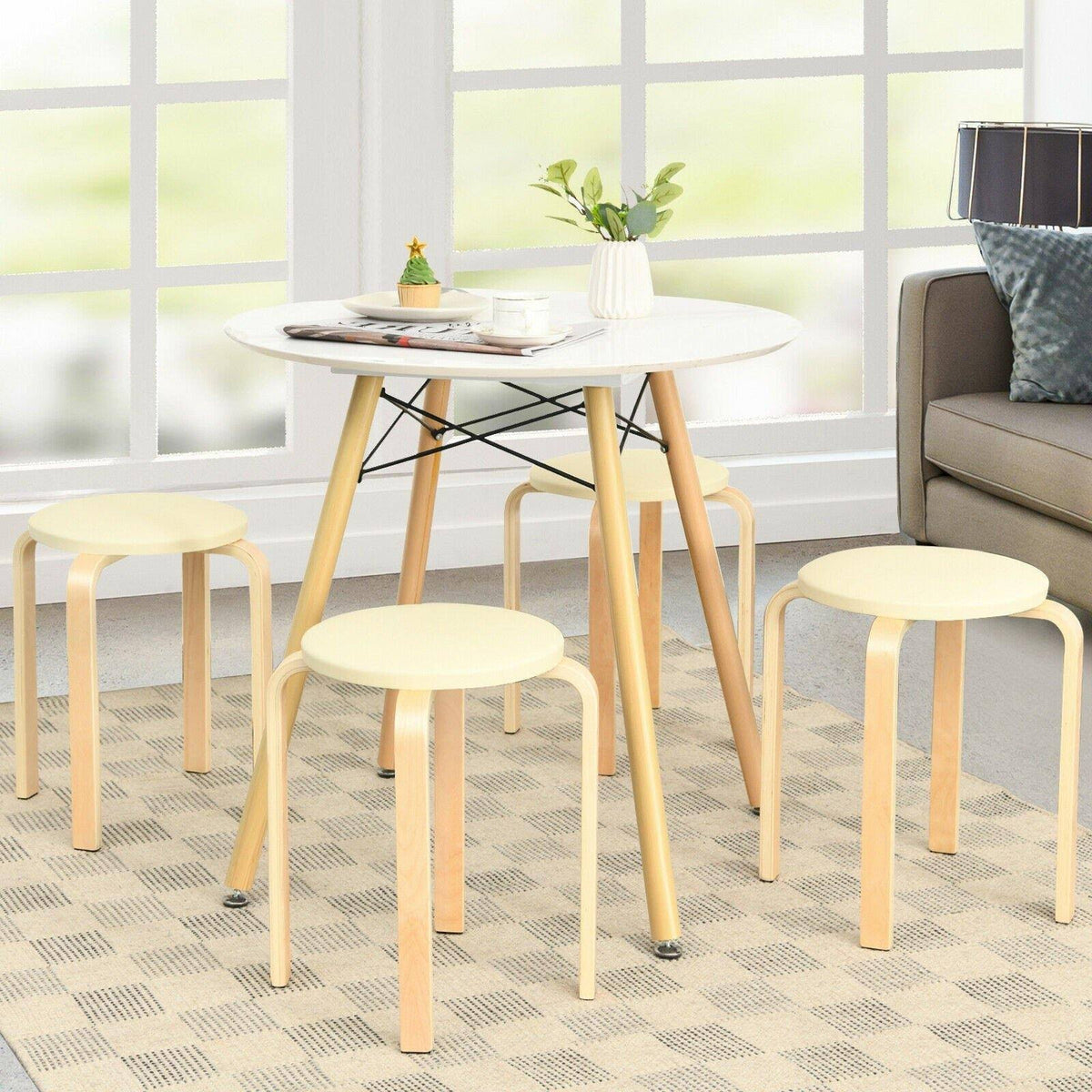 Beige Bentwood Round Stool Set of 4 U909624
