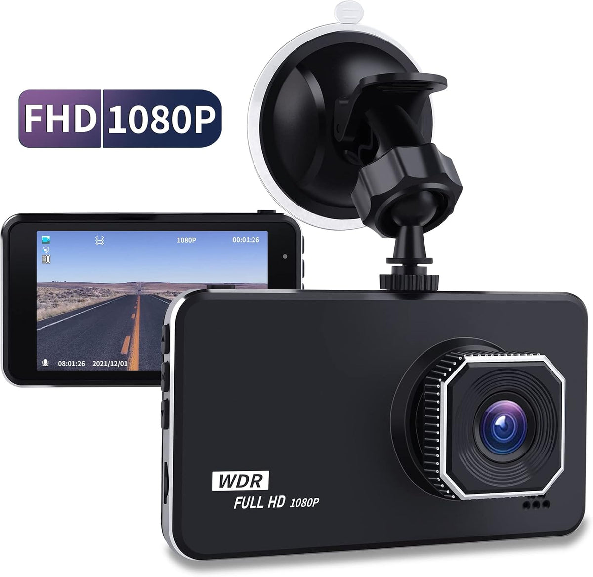 Dash Cam with 4Inch LCD Display, 170° Wide Angle, Loop Recording, Parking Monitor, WDR Night Vision, Pack of 2 B547