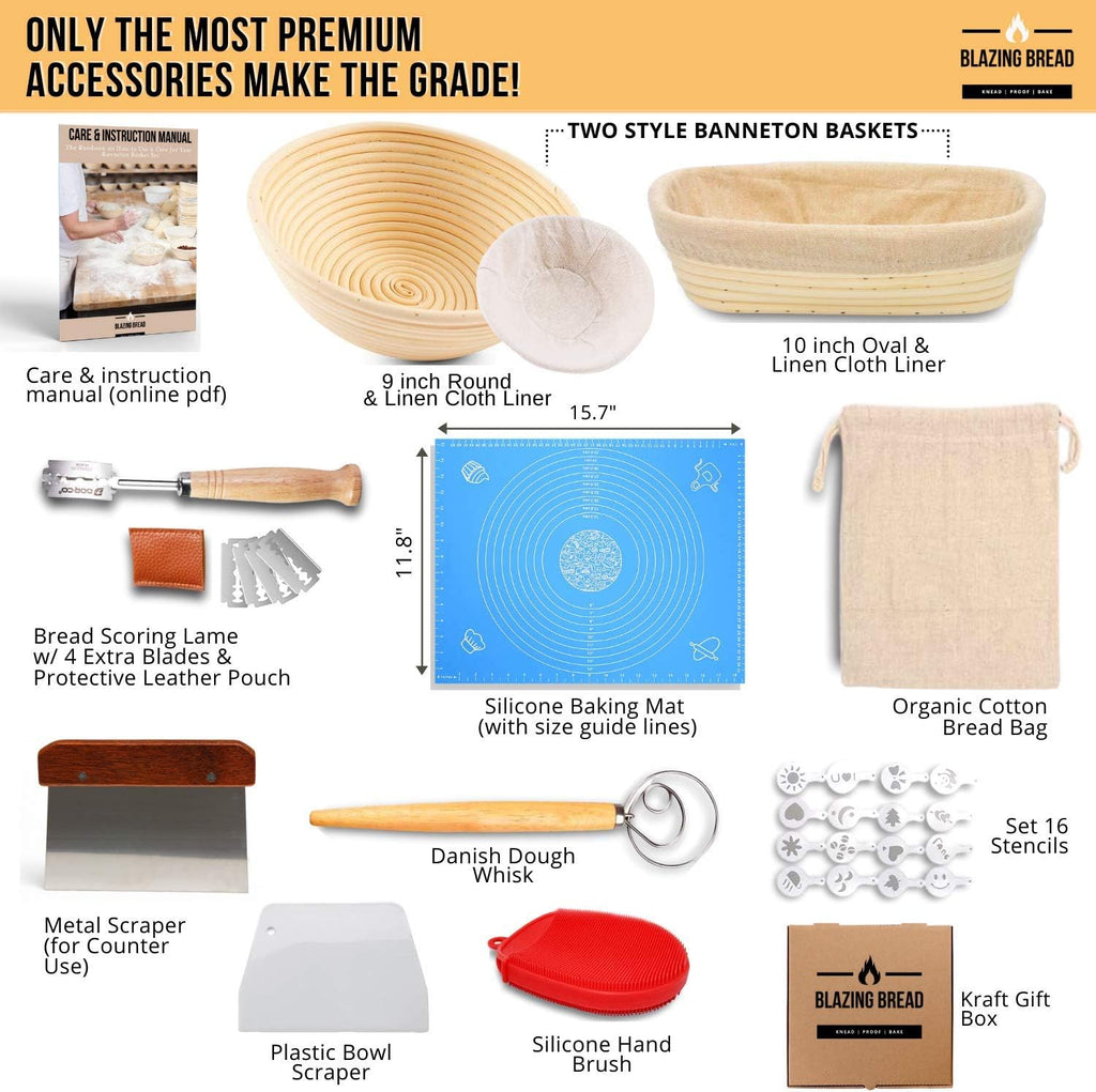 Round & Oval Proofing Baskets with Lame Whisk Dough Scraper, 100% Natural Rattan Cane L932898