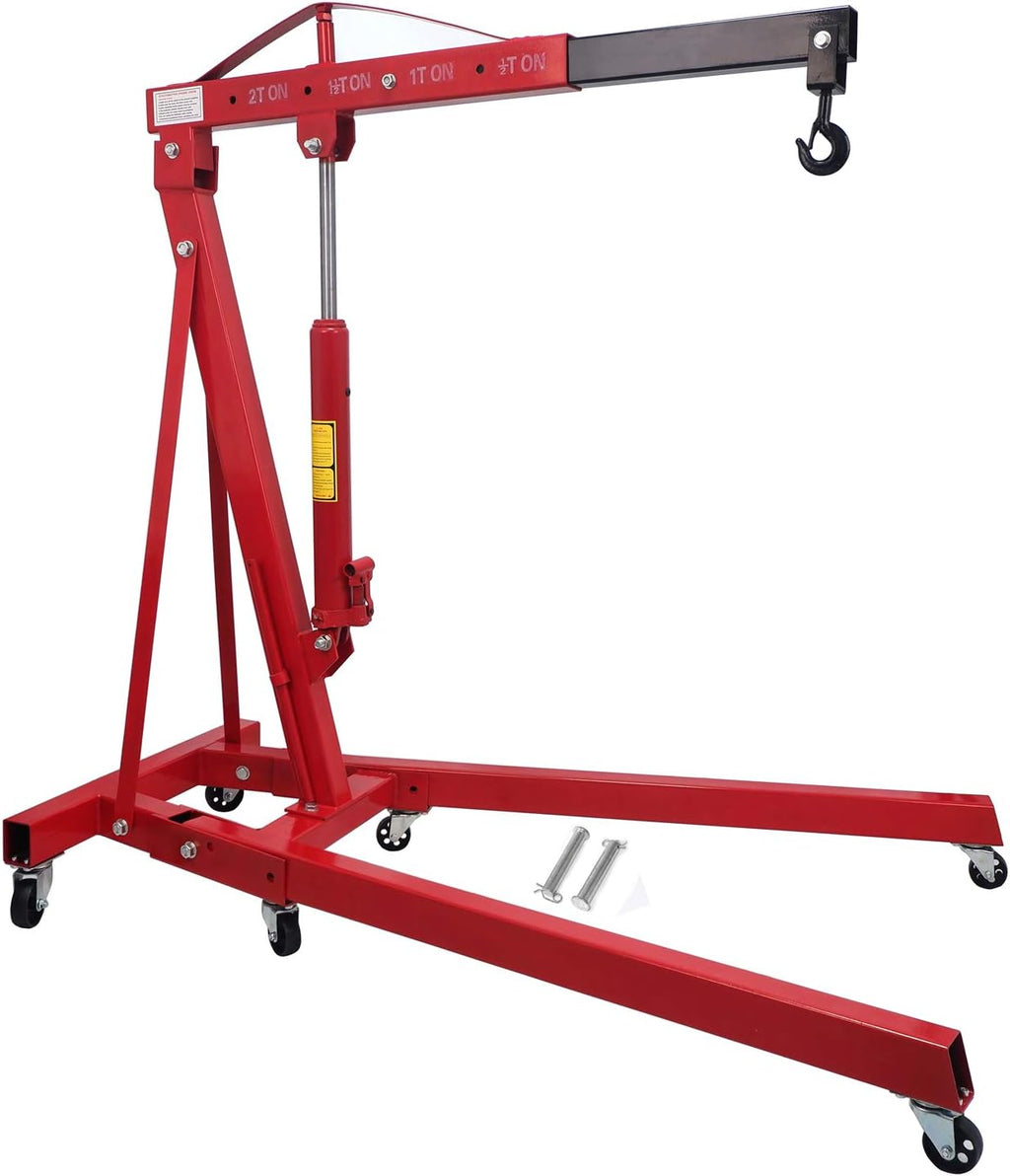 2 Ton Red Heavy Duty Engine Hoist Portable Crane Hydraulic With Hooks O20420