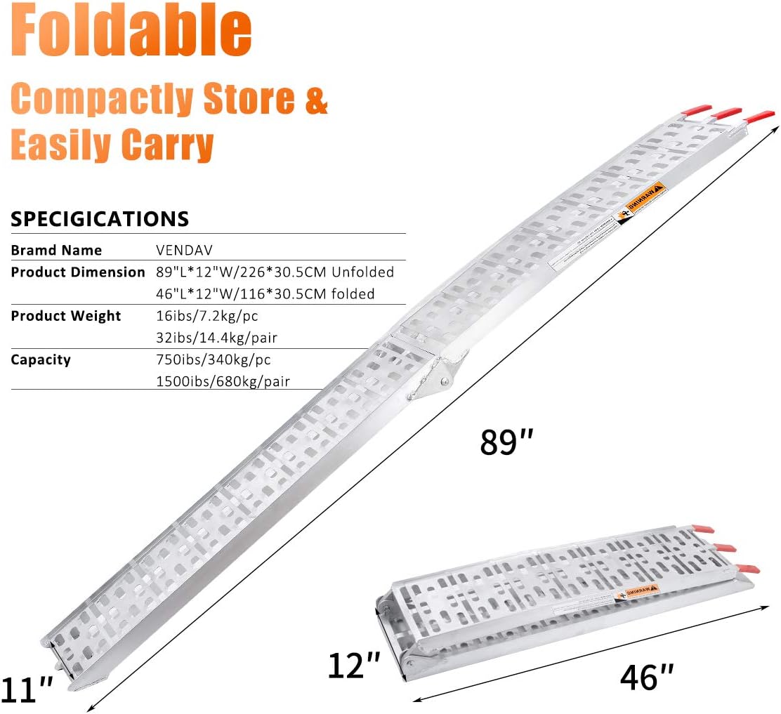 7.5 FT Aluminum ATV Ramps 1500 Lbs Capacity 2PC J130