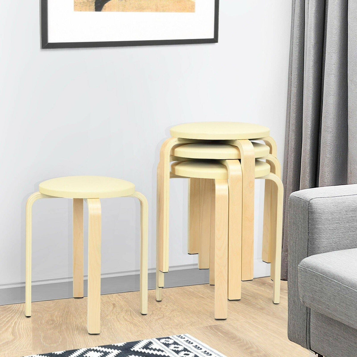Beige Bentwood Round Stool Set of 4 U909624