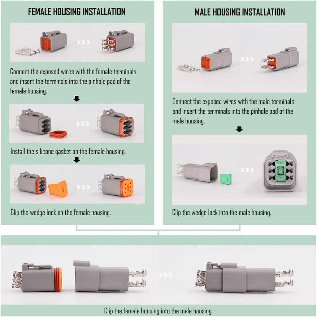 2 Pin DT Connector Kit Waterproof Electrical Connectors Solid Contacts Heavy Duty 16-20 AWG 4Pcs P2326