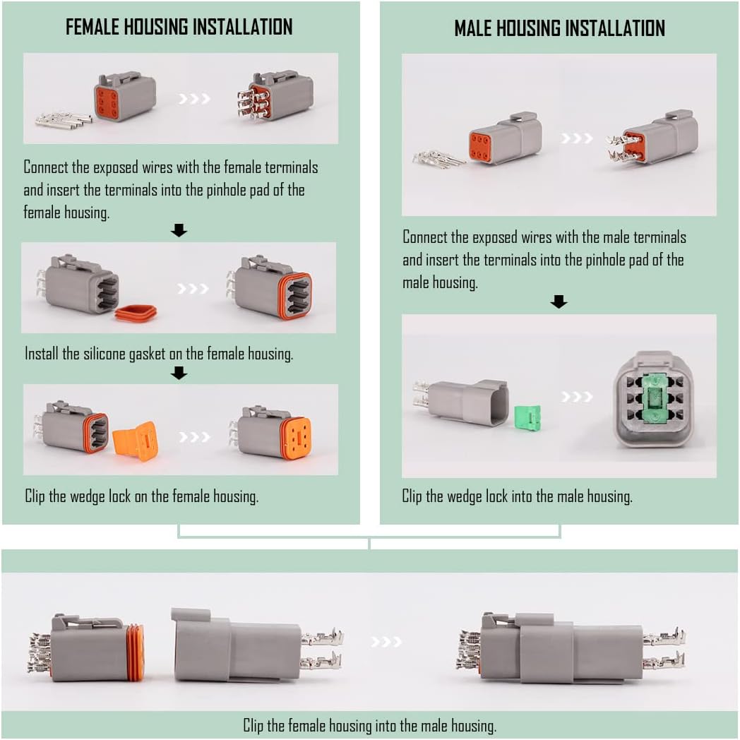 2 Pin DT Connector Kit Waterproof Electrical Connectors Solid Contacts Heavy Duty 16-20 AWG 4Pcs P2326