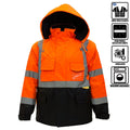 Men's High Visibility Safety Bomber Jacket With Zipper, PVC Pocket, Black Bottom, Orange J3482