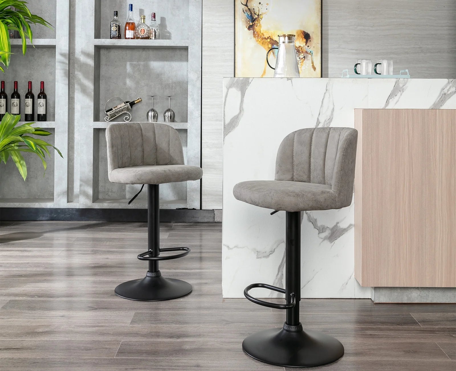 Grey Faux Leather Swivel Bar Stools Set of 2 O8679