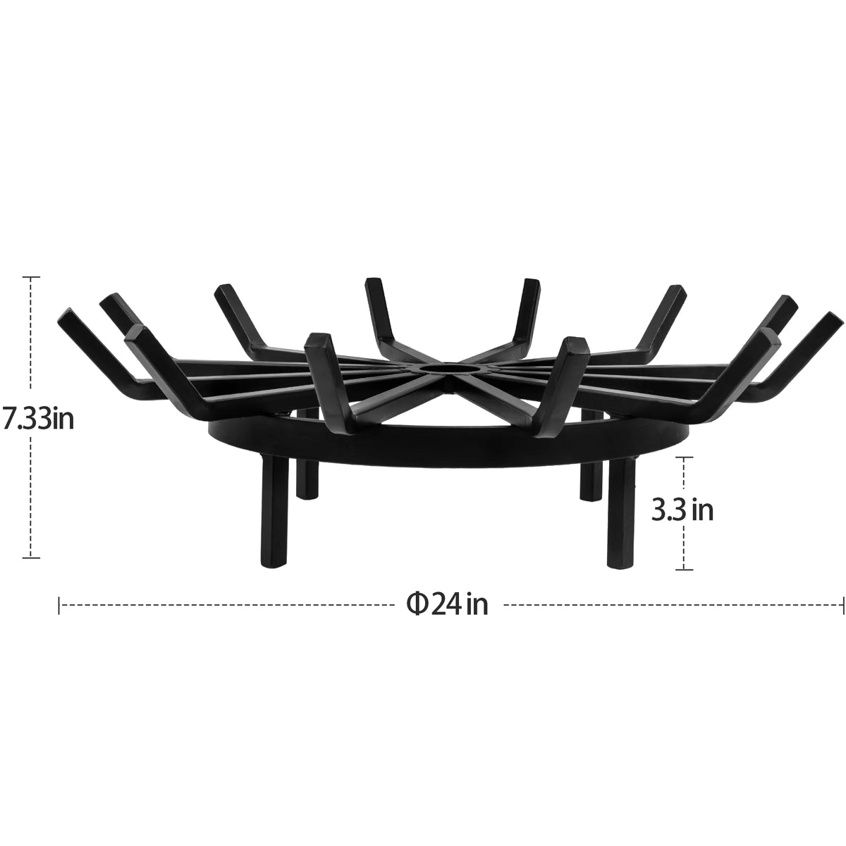 24in Wrought Iron Fire Grate Heavy Duty Black Fireplace Stove Burning Rack Holder 4Legs Z715011