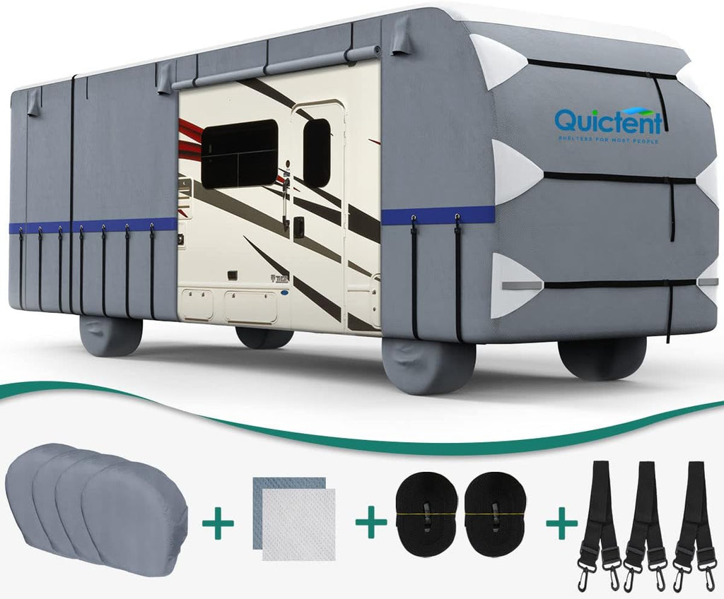RV Cover, Extra-Thick 6-ply, Fits 40 - 43Ft Motorhome, with 2 Windproof Straps, 4 Tire Covers R885
