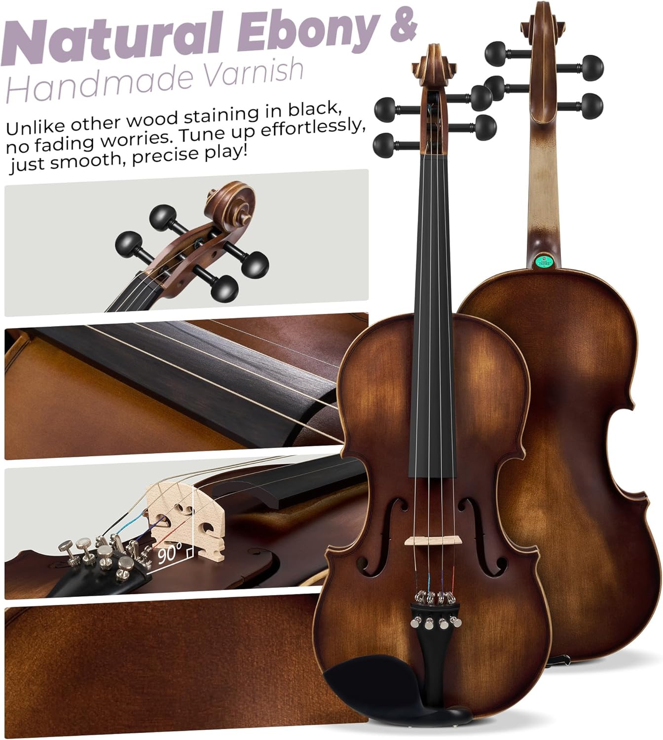 Solid Wood Violin 4/4 Full Size Set with Lightweight Hard Case D76857