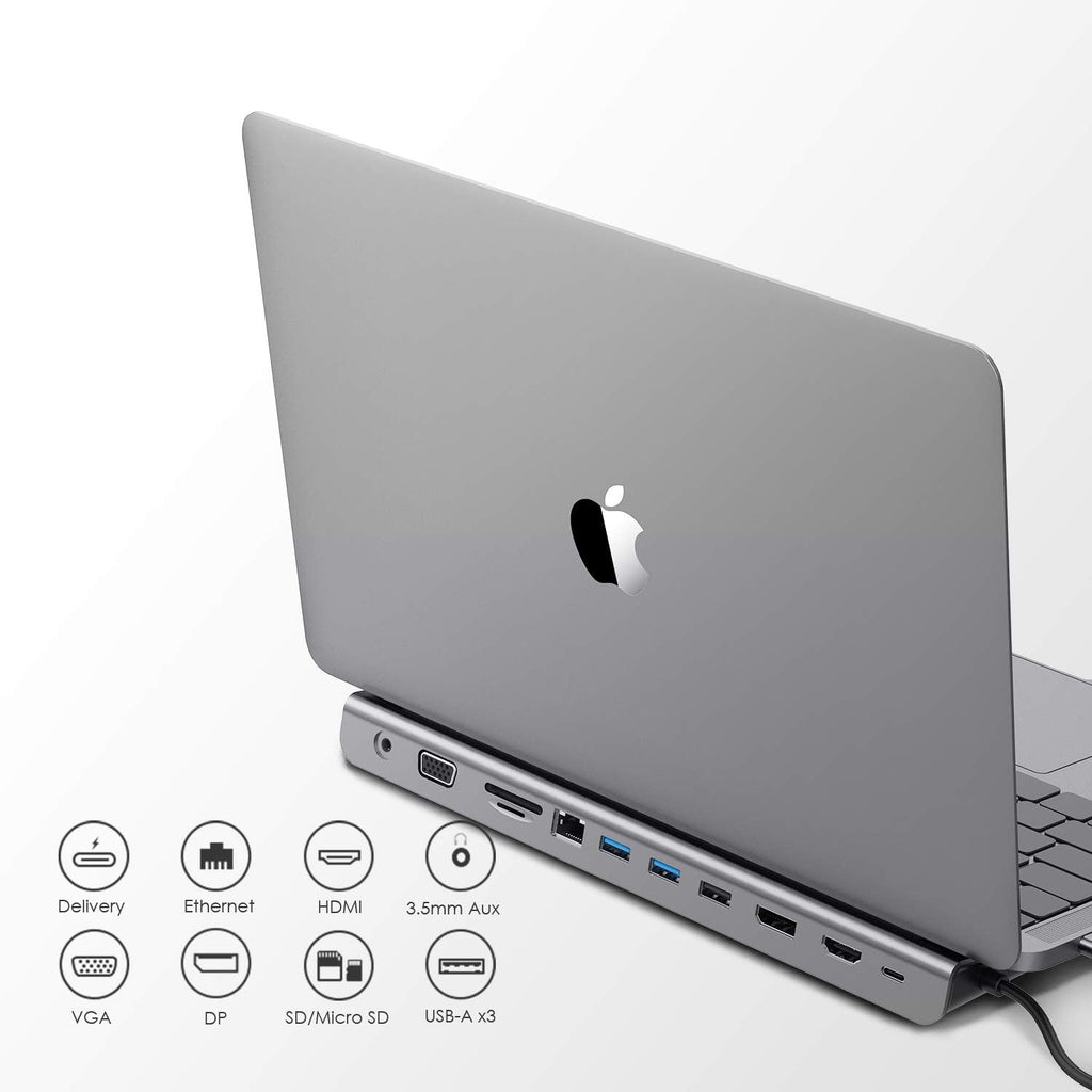 USB C Docking Station with 100W PD, 4K HDMI, DisplayPort, VGA, Ethernet, Card Reader, USB 3.0, USB 2.0, Aux Adapter U169