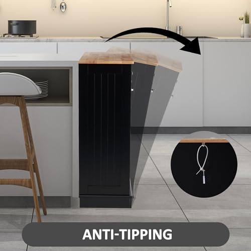 Black Tilt Out Trash Cabinet with Adjustable Shelf and Hideaway Drawers Y89024
