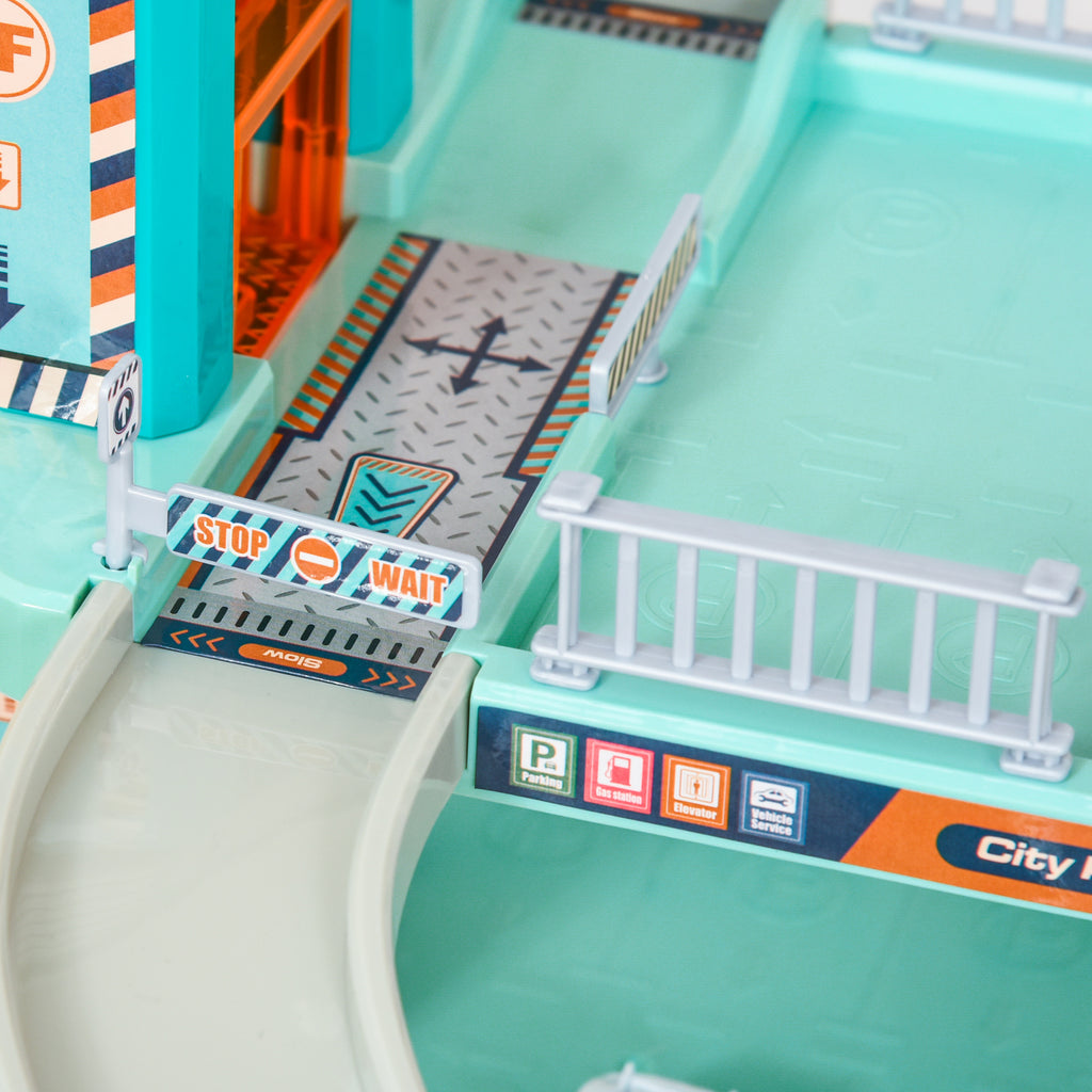 City Garage Playset with 98 Pieces Accessories Set, 6-Level Car Parking Playsets Toy with Manual and Electric Elevators Wash, Gas, Ejector & Car Repair Station P24561
