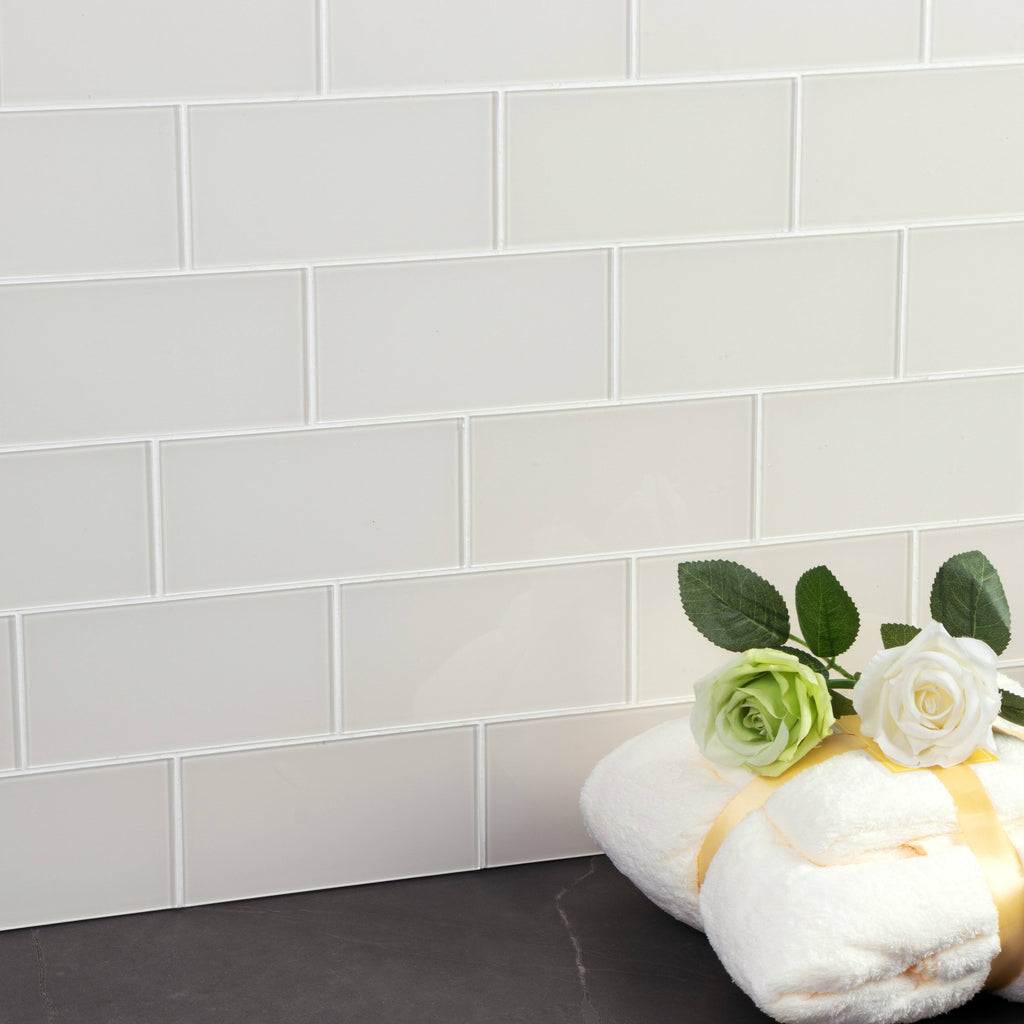 Ivory Glass Peel & Stick Subway Tile G693