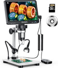 LCD Digital Microscope 10-1200X Magnification 1080P Video Microscope Camera with 12MP Image Sensor, Metal Stand, 8 Adjustable LED Lights, SD Card Included C7415