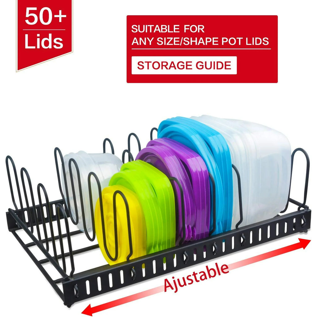 Adjustable 6 Compartment Metal Storage Container Lid Holder U951