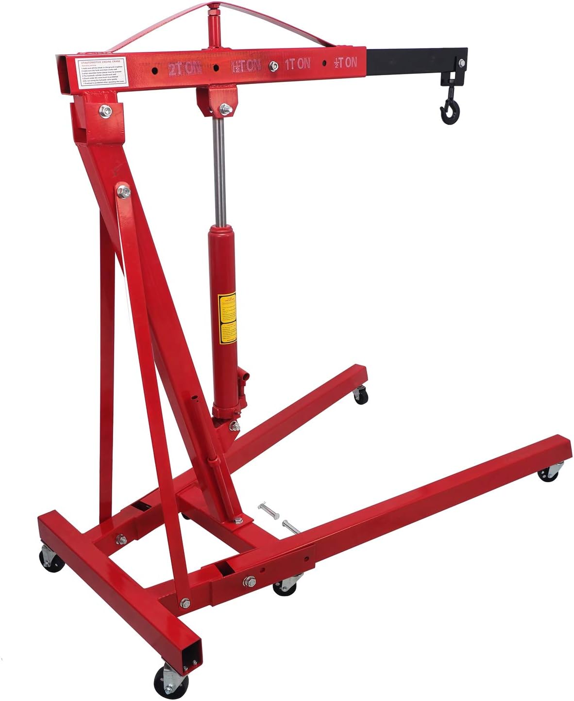 2 Ton Red Heavy Duty Engine Hoist Portable Crane Hydraulic With Hooks O20420