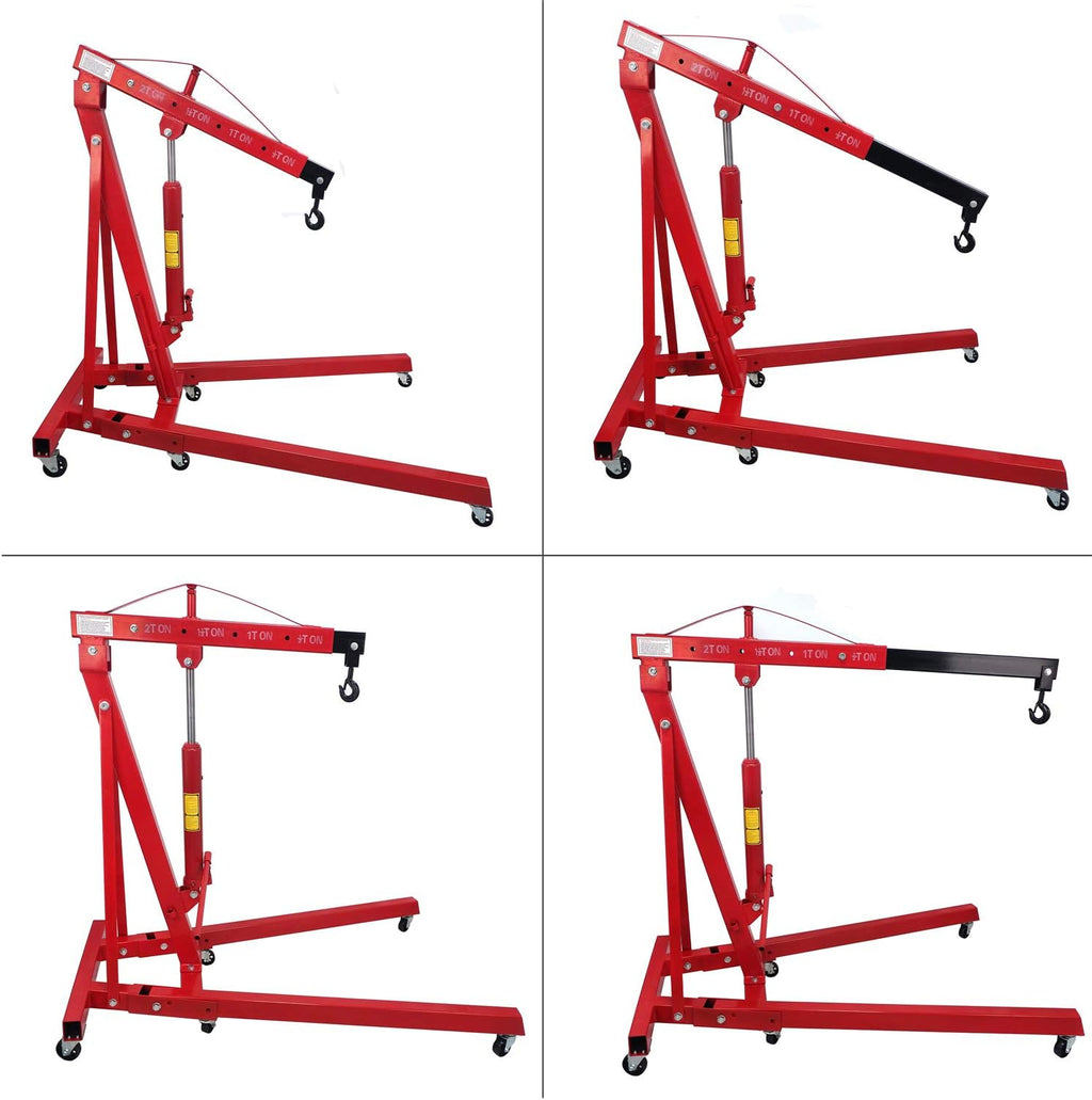 2 Ton Red Heavy Duty Engine Hoist Portable Crane Hydraulic With Hooks O20420