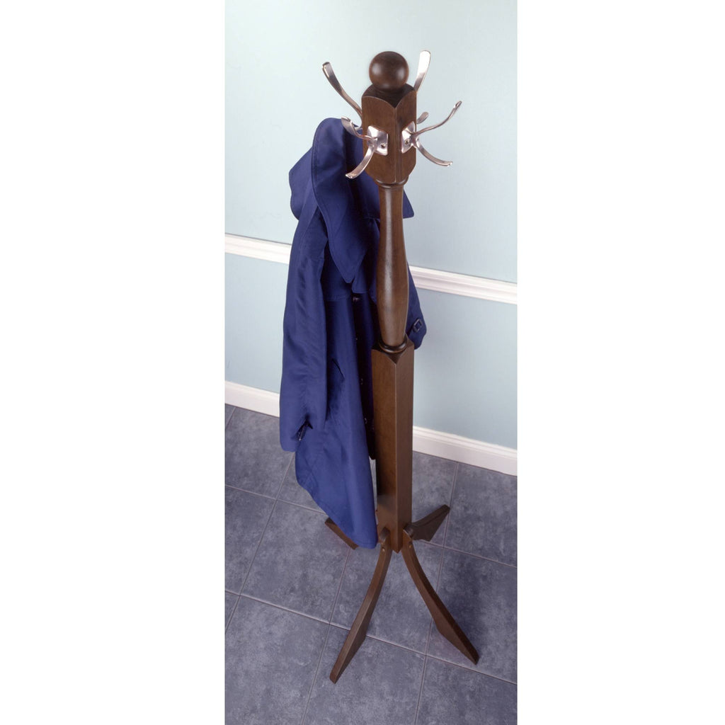 Polished Walnut Coat Rack Tree with 4 Stainless Hooks R6283