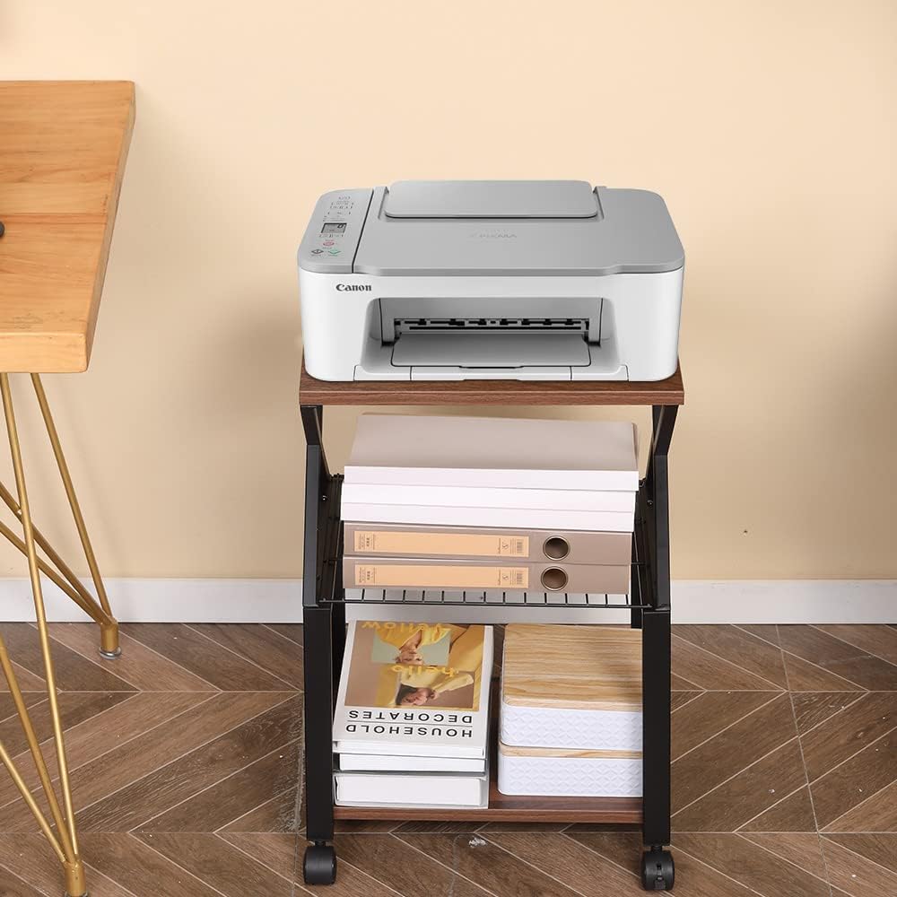 Rustic Brown Rolling Printer Cart with Wheel N938