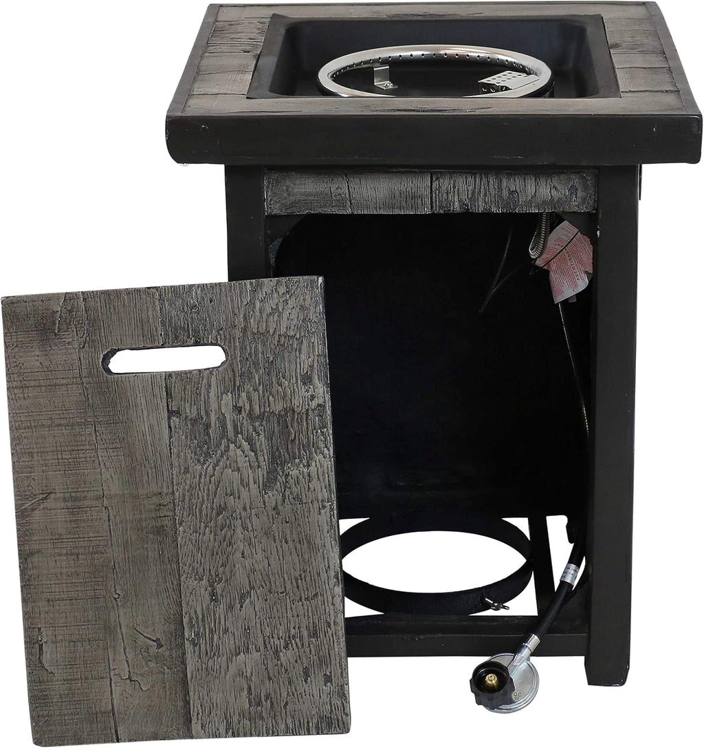 Square Outdoor Propane Gas Fire Pit Table with Weathered Wood Look - 25 Inches Tall L752