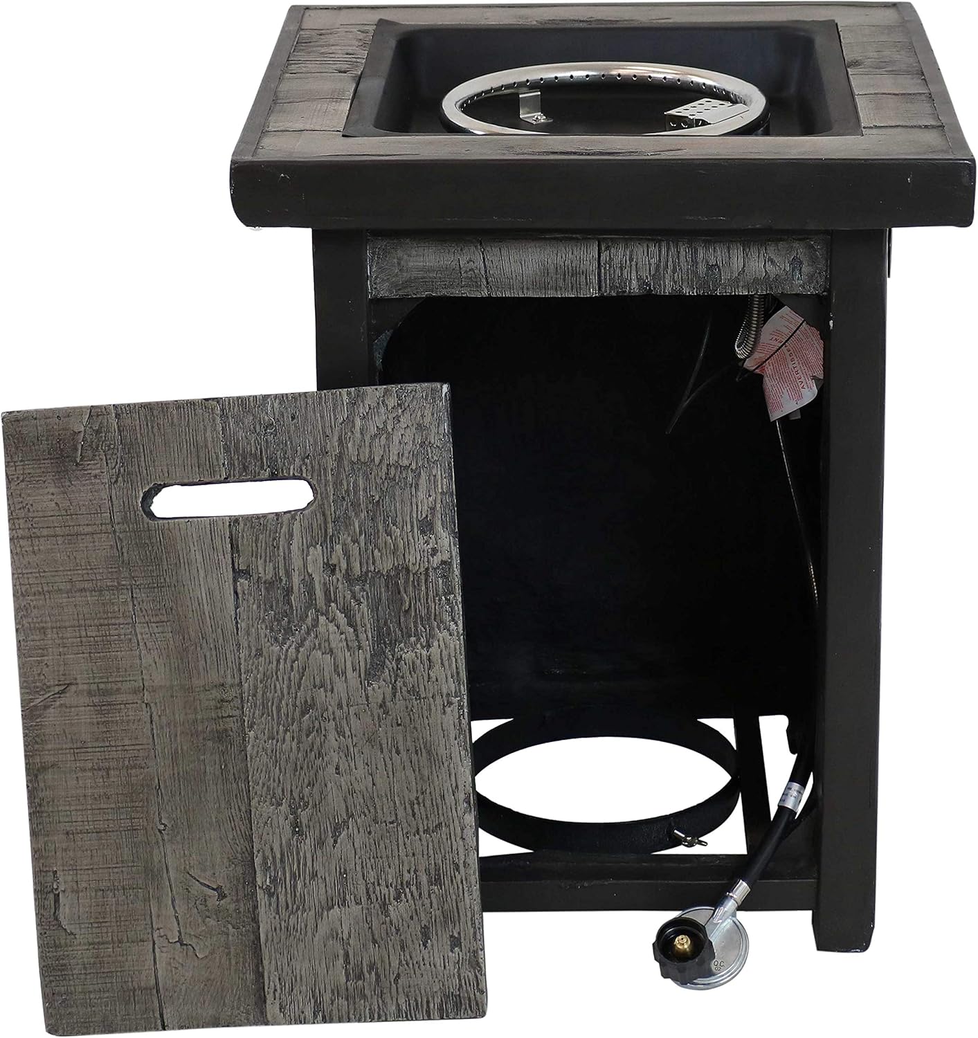 Square Outdoor Propane Gas Fire Pit Table with Weathered Wood Look - 25 Inches Tall L752