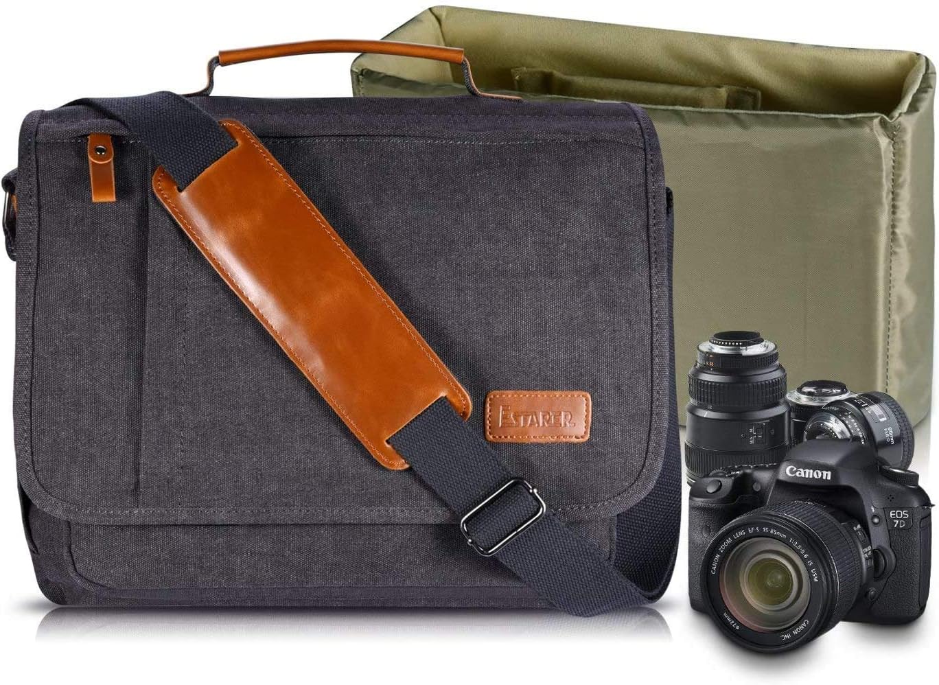 Canvas Messenger Bag with Camera Insert Sleeve L857064