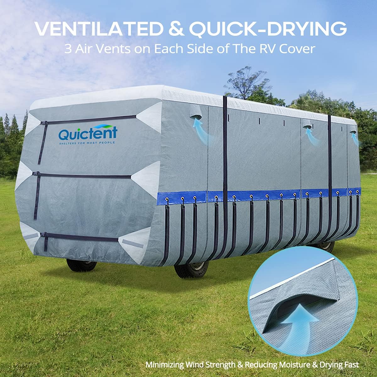 RV Cover, Extra-Thick 6-ply, Fits 40 - 43Ft Motorhome, with 2 Windproof Straps, 4 Tire Covers R885