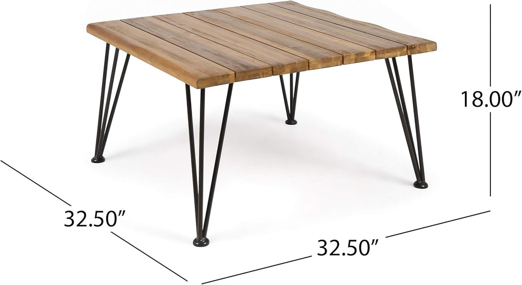 Teak Finish Acacia Wood Coffee Table with Iron Frame Q28862