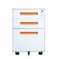 White/Orange 3-Drawer Mobile Metal File Cabinet with Lock D8939