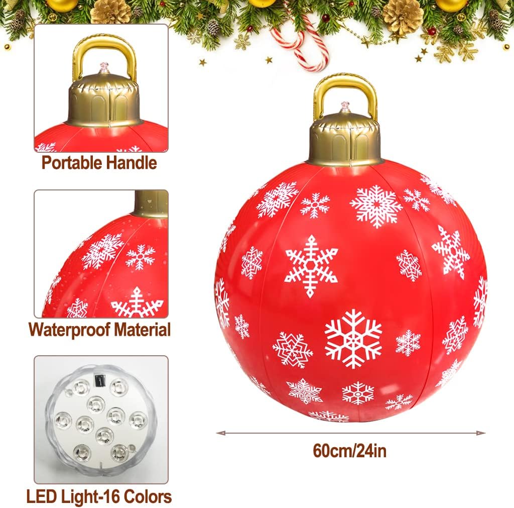 2 Pcs Light Up PVC Inflatable Christmas Ball 24 Inch Outdoor Decoration Q53501