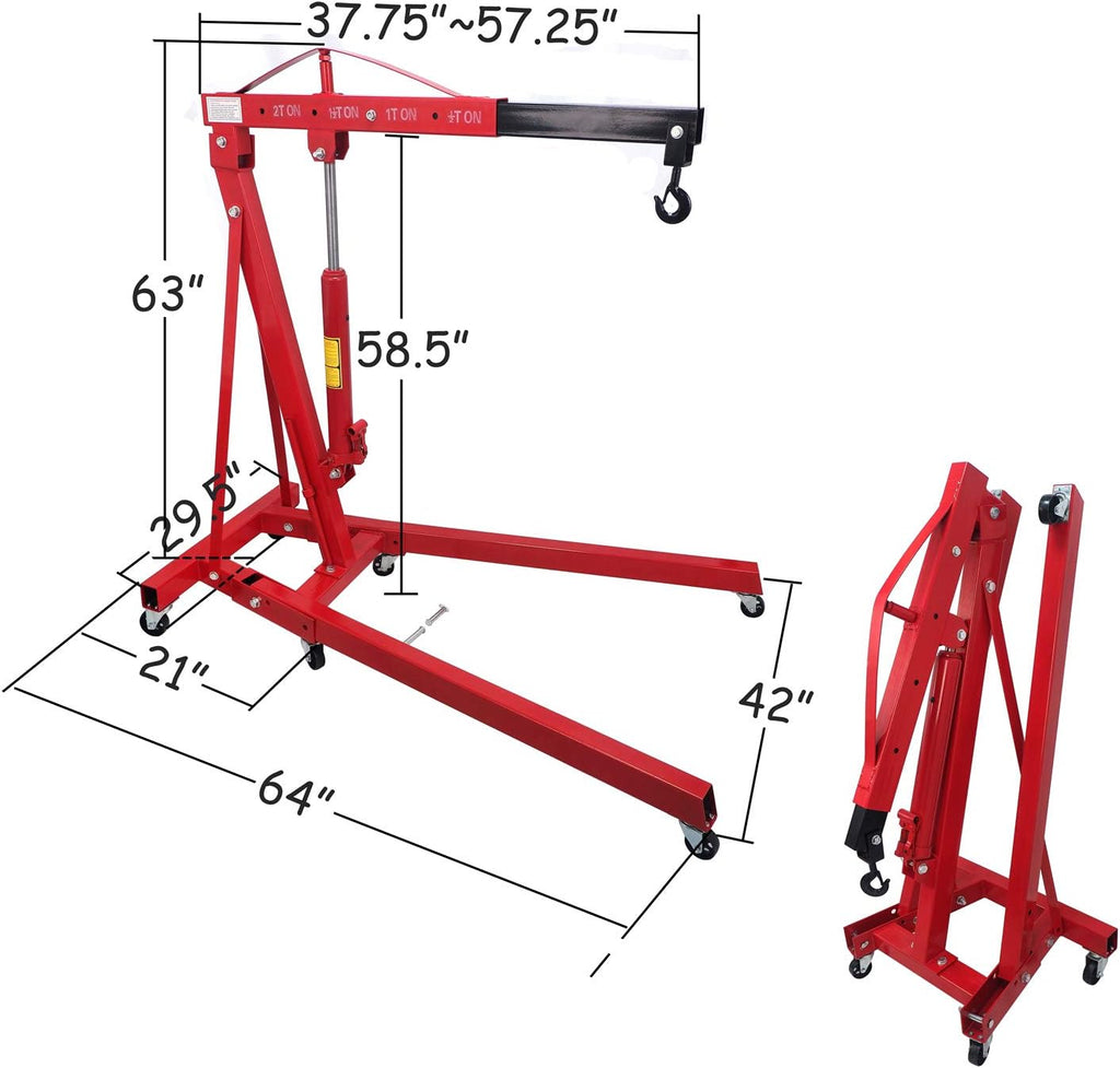 2 Ton Red Heavy Duty Engine Hoist Portable Crane Hydraulic With Hooks O20420