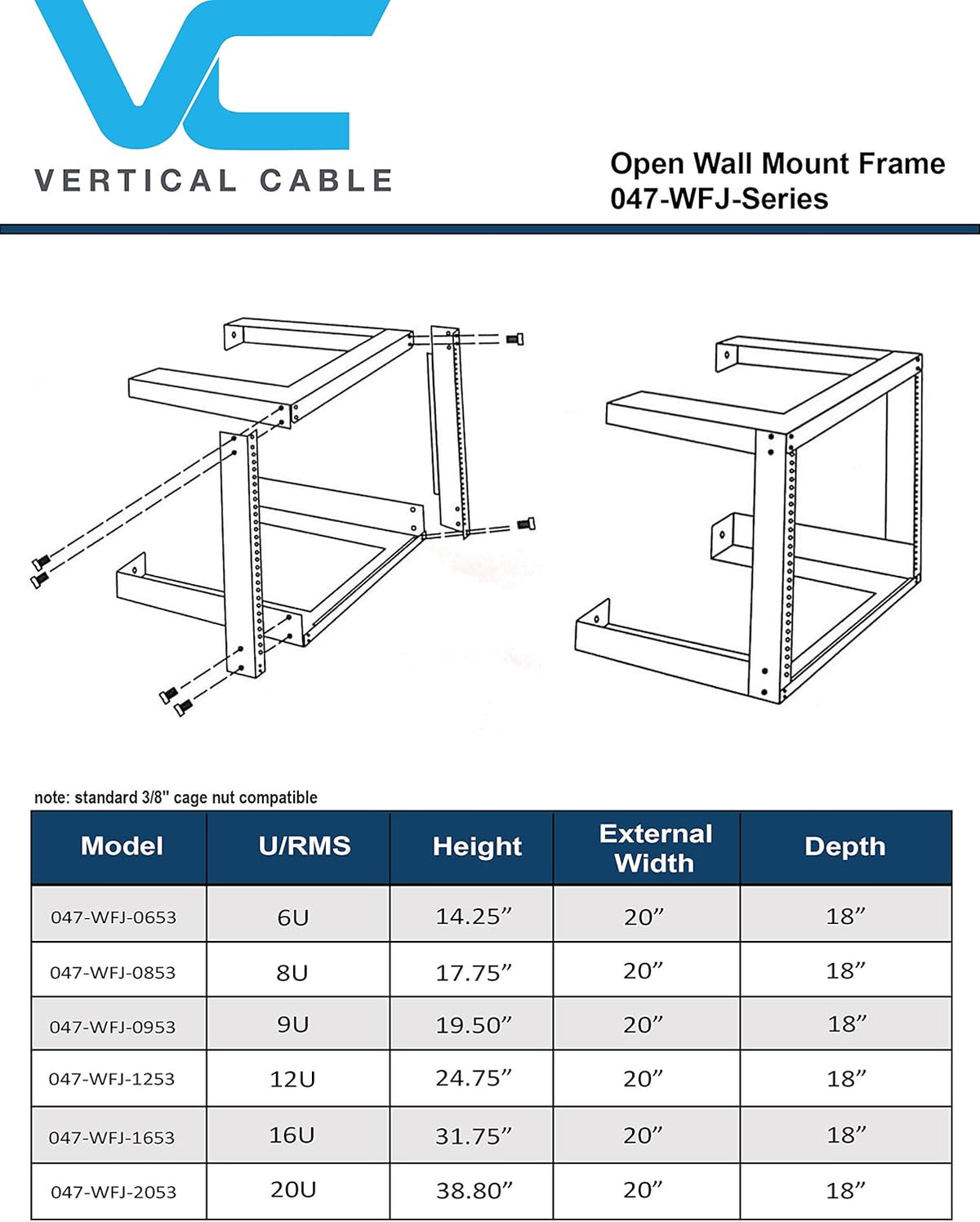 12U Network Wall Mount Rack - 18" Depth N152