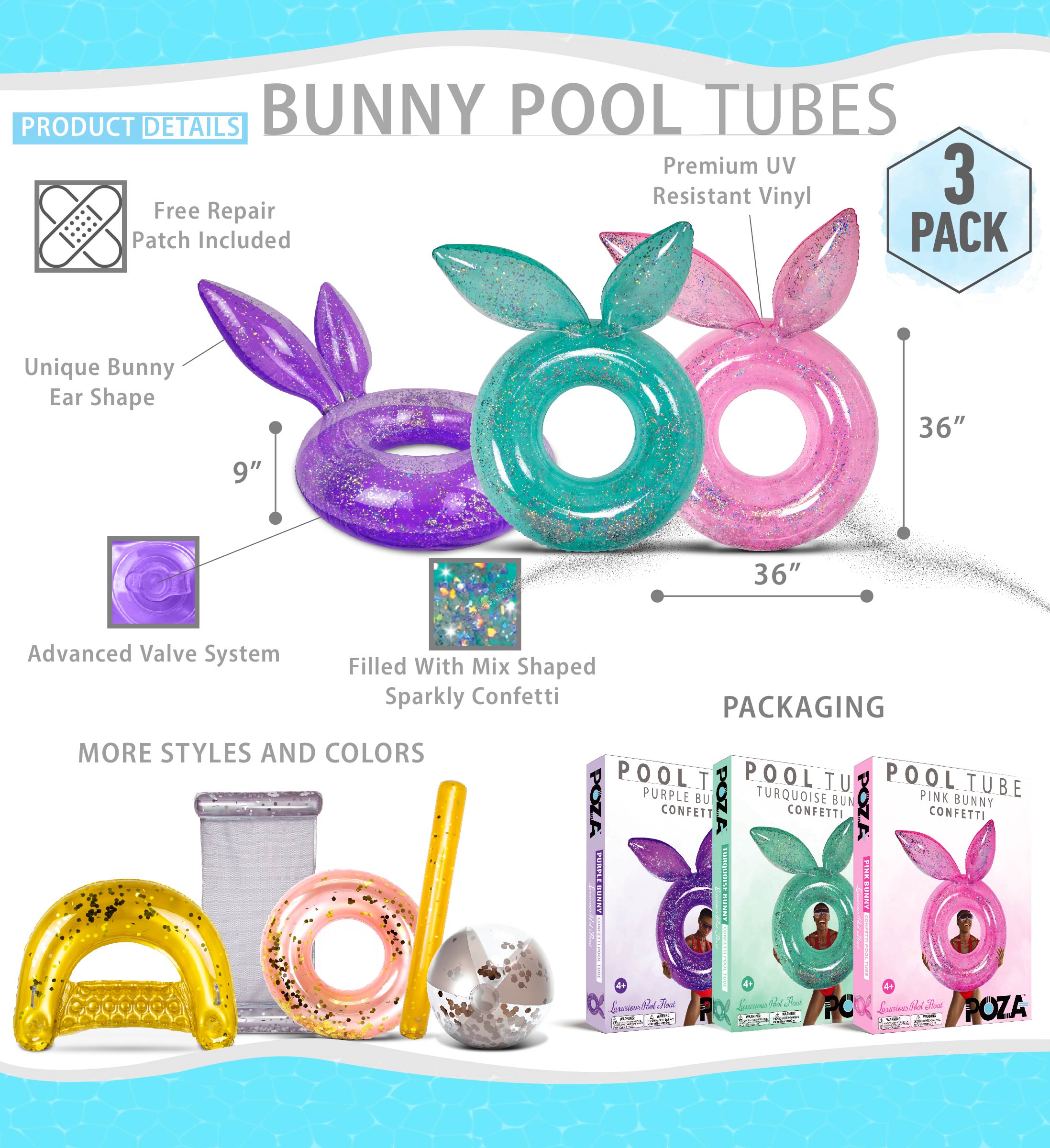 Inflatable Bunny Pool Float Tubes 3 Pack H32887