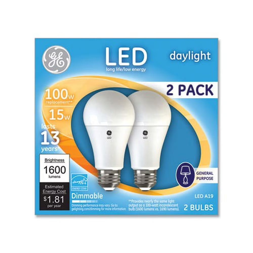 100W LED Bulbs 15 W, A19, Daylight, 2/Pack H9981