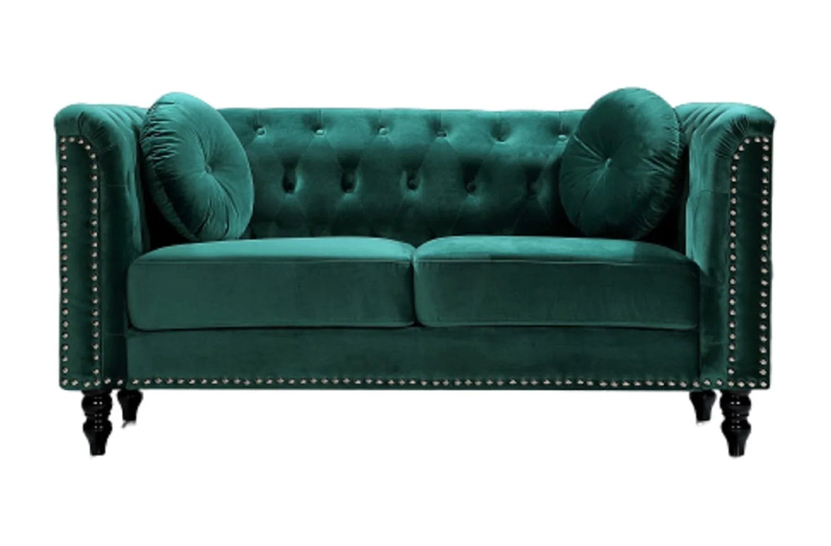Green Velvet Rolled Arm Chesterfield Loveseat G33057