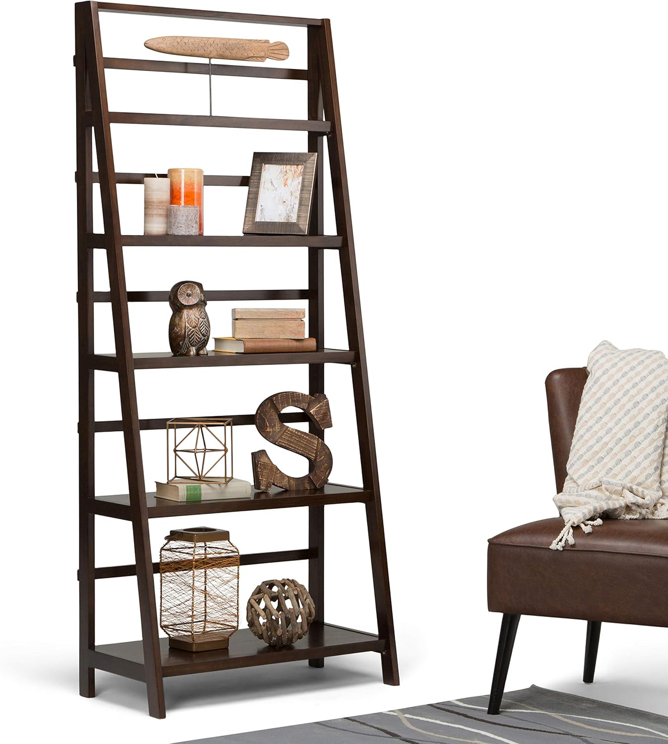 White 5 Shelves Solid Wood Bookcase G516