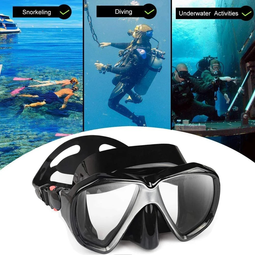Snorkel Diving Mask with Tempered Anti-Fog Lens and Silicone Skirt Strap V6832