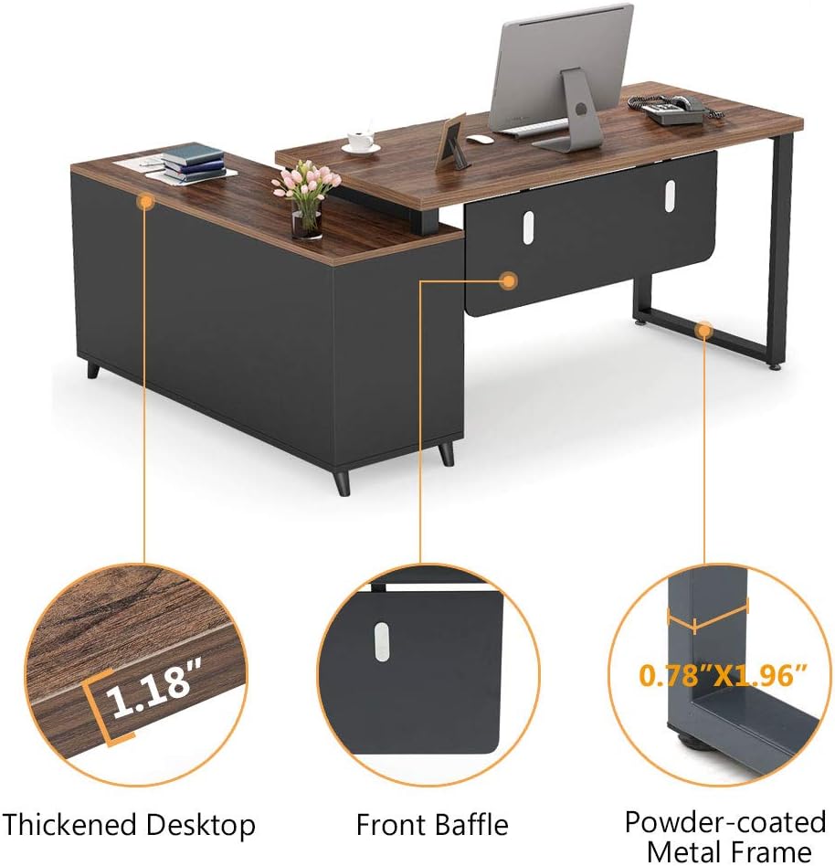 55 Inch L-Shaped Computer Desk with Drawers and File Cabinet H56218