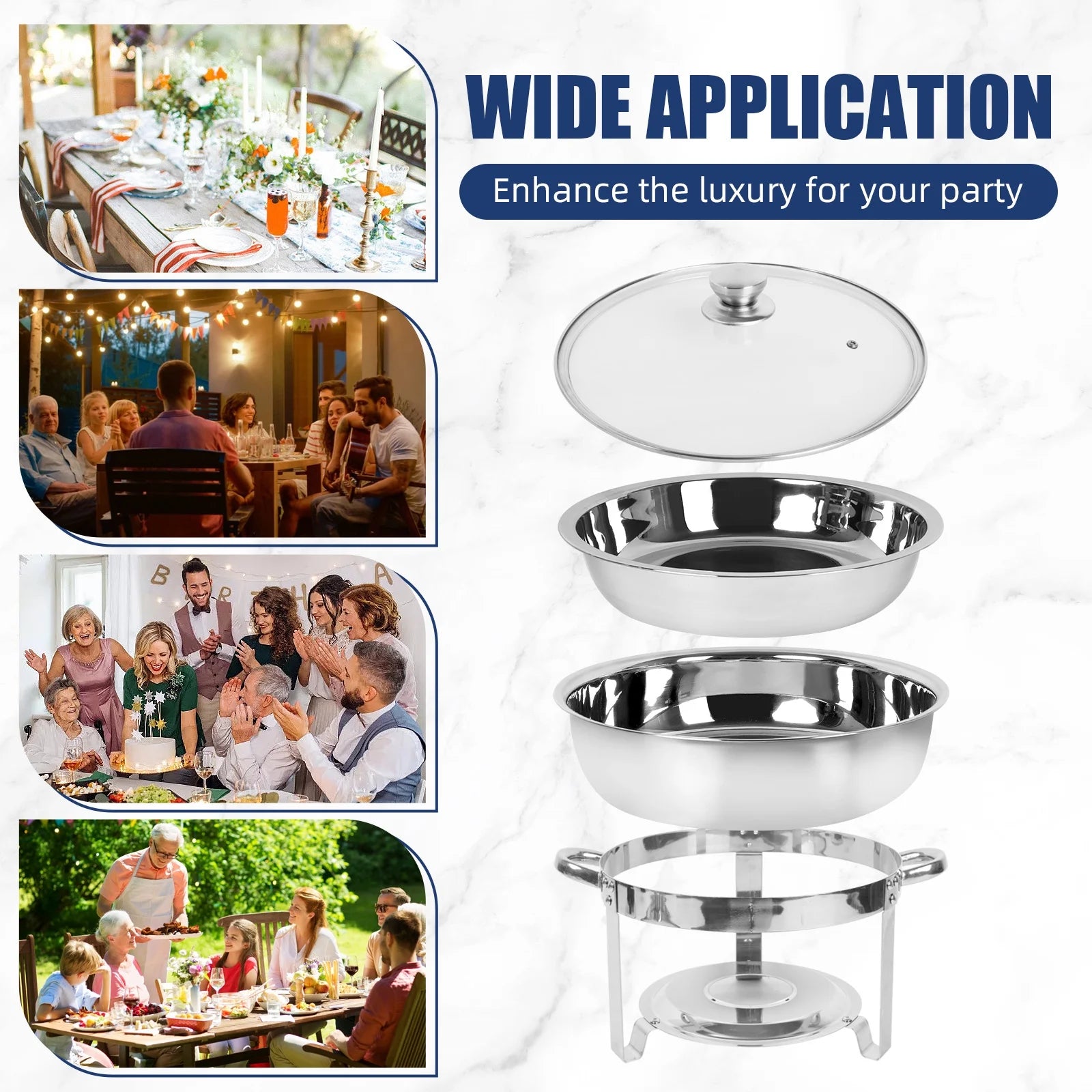 5Qt 4 Packs Stainless Steel Chafing Dish Set with Glass Lid P6269