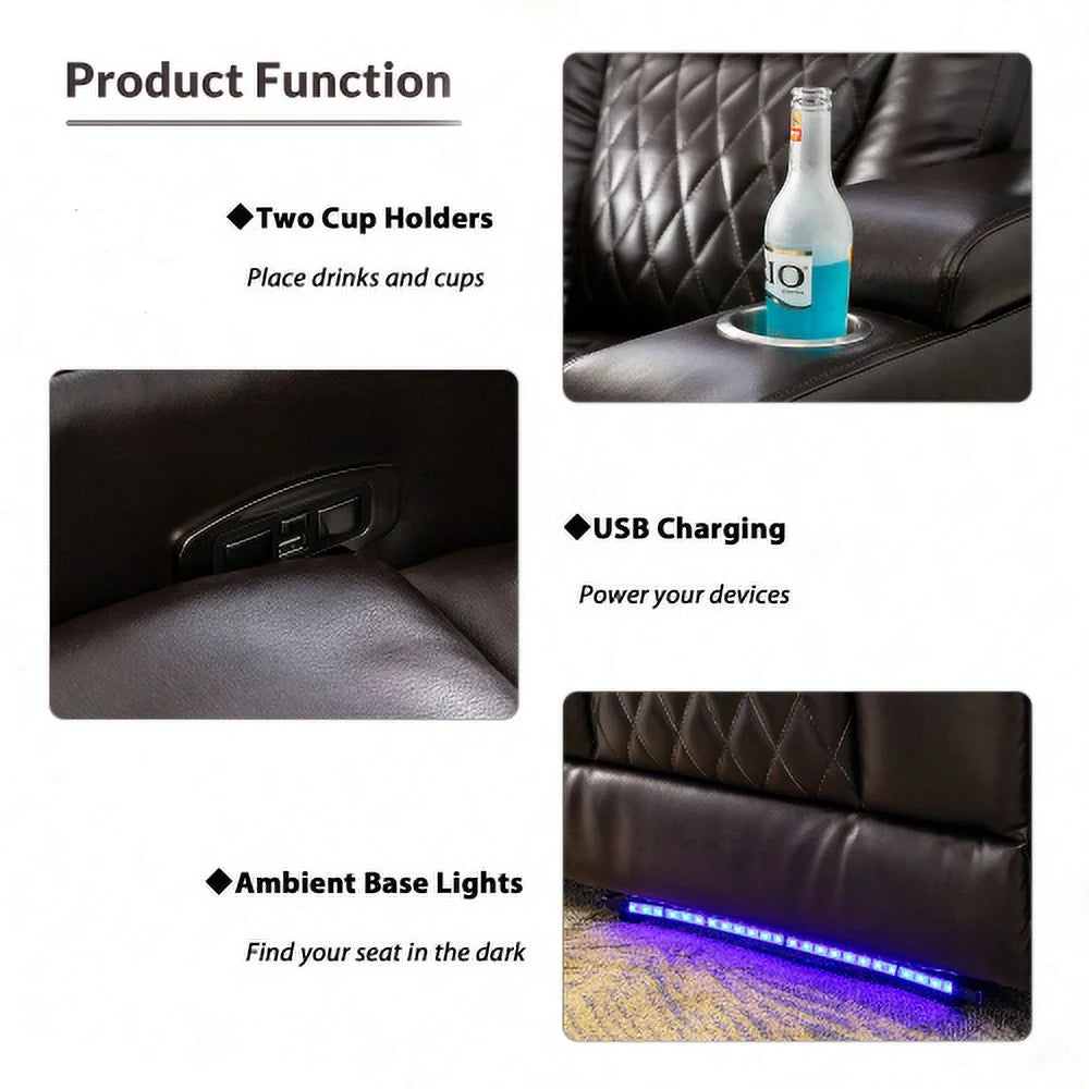 Brown Leather Power Recliner with USB Charging Port F226